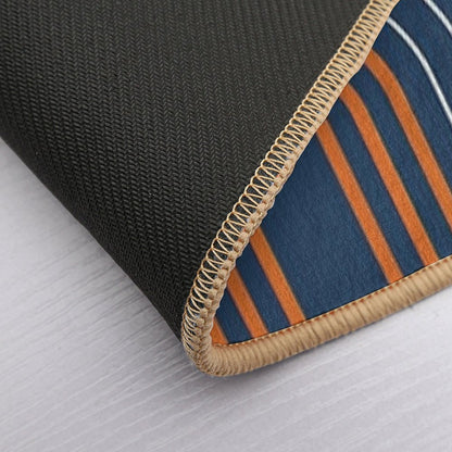 Mid Century Modern Geometric 111 in Navy Blue And Vintage Orange (Rainbow And Sun Abstraction)  Rapid-Drying Bath Mat