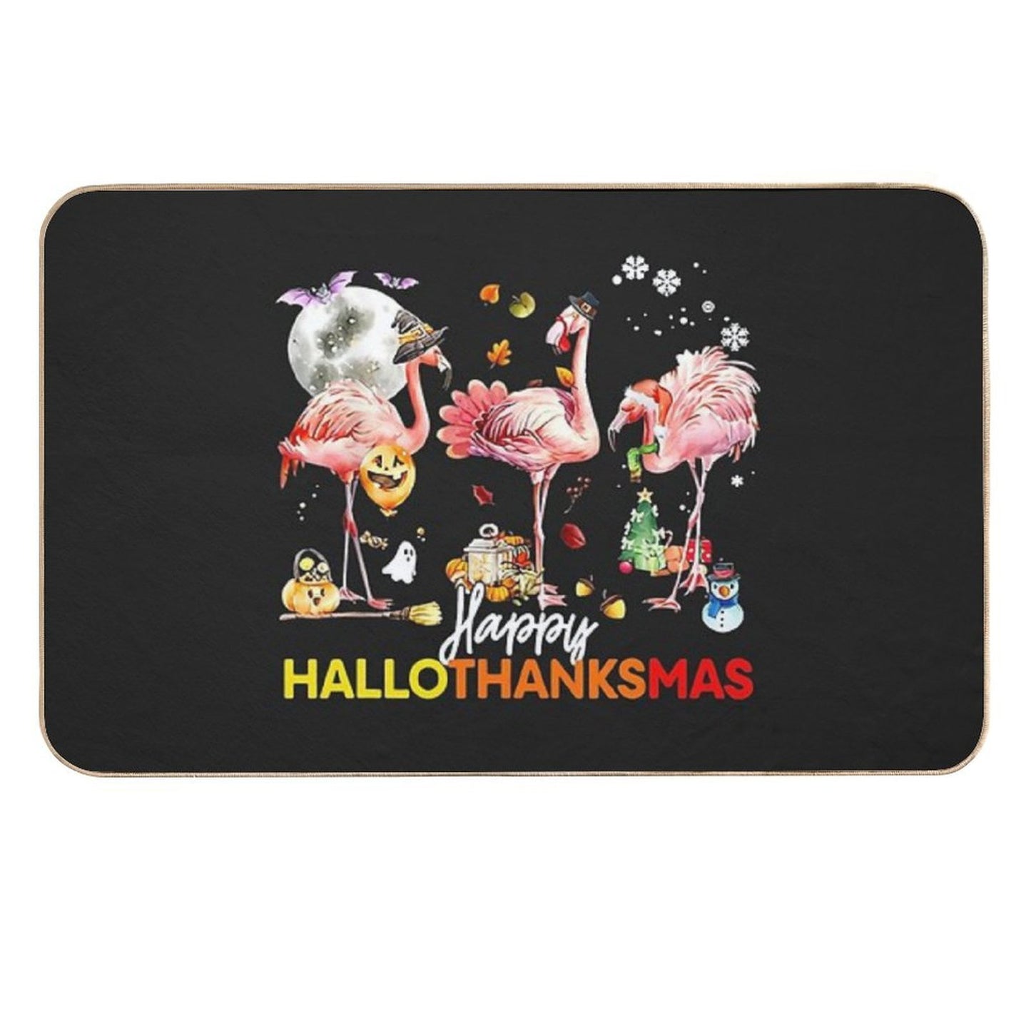 Happy HalloThanksMas Flamingo Holiday Party Halloween  Eco-Friendly Bath Mat