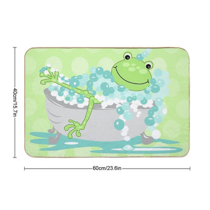 Cute Green Frog in A Bathtub of Bubbles  Dirt-Trapping Bath Mat