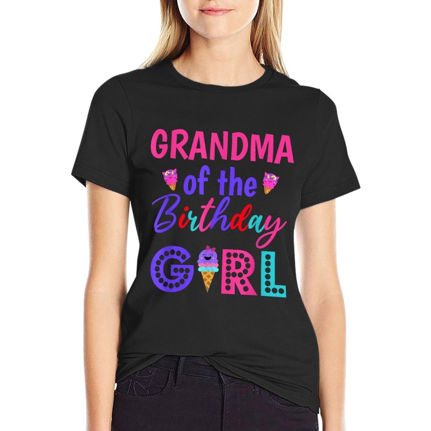 Grandma of The Birthday for Girl Ice Cream First Birthday  Durable T-Shirt