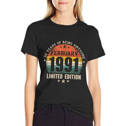 30 Years Old Made in February 1991 Vintage 30th Birthday  Vintage-inspired T-Shirt