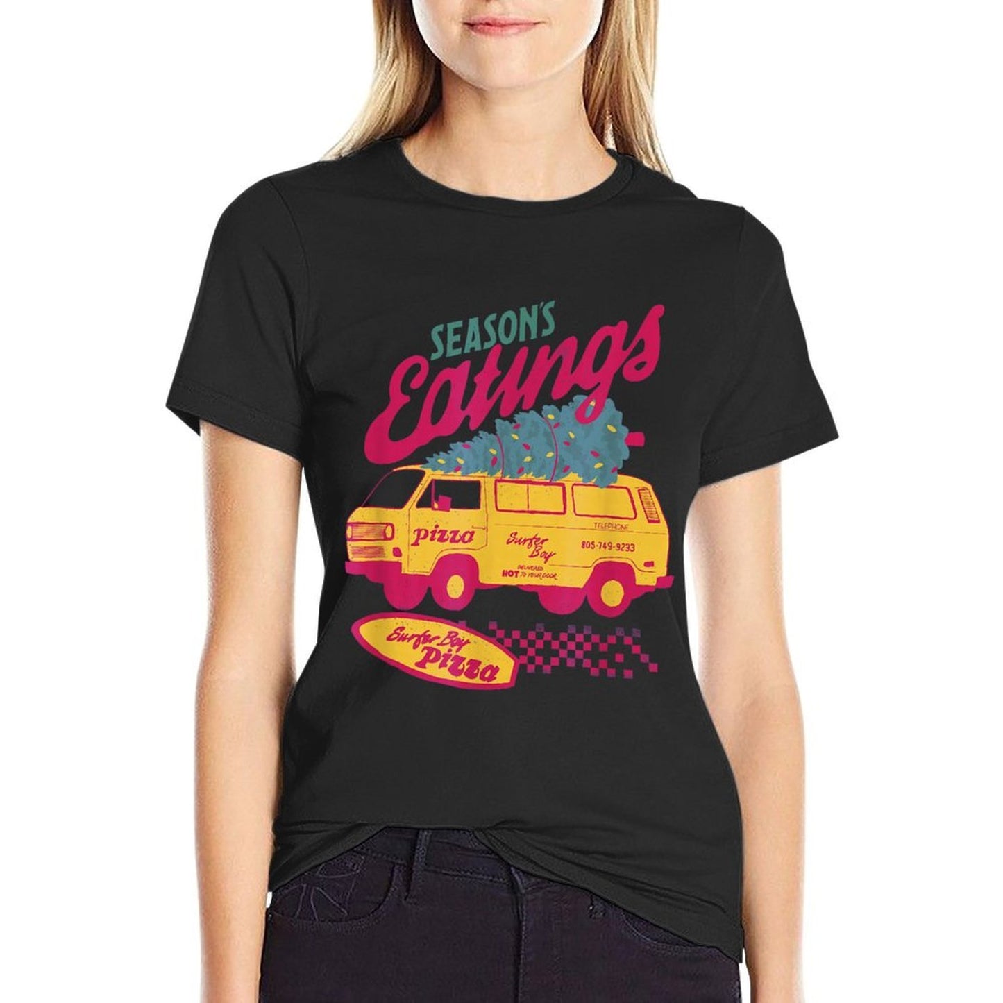 Stranger Things Christmas Surfer Boy Pizza Seasons Eatings!  Durable T-Shirt