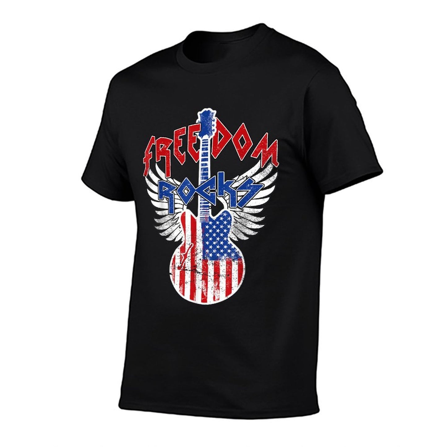 Freedom Rocks 4th of July Patriotic USA Rocks Guitar  Stretchy T-Shirt
