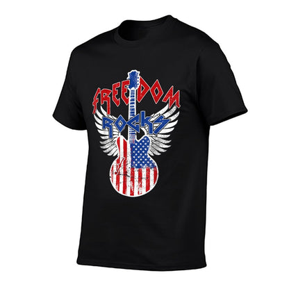 Freedom Rocks 4th of July Patriotic USA Rocks Guitar  Stretchy T-Shirt