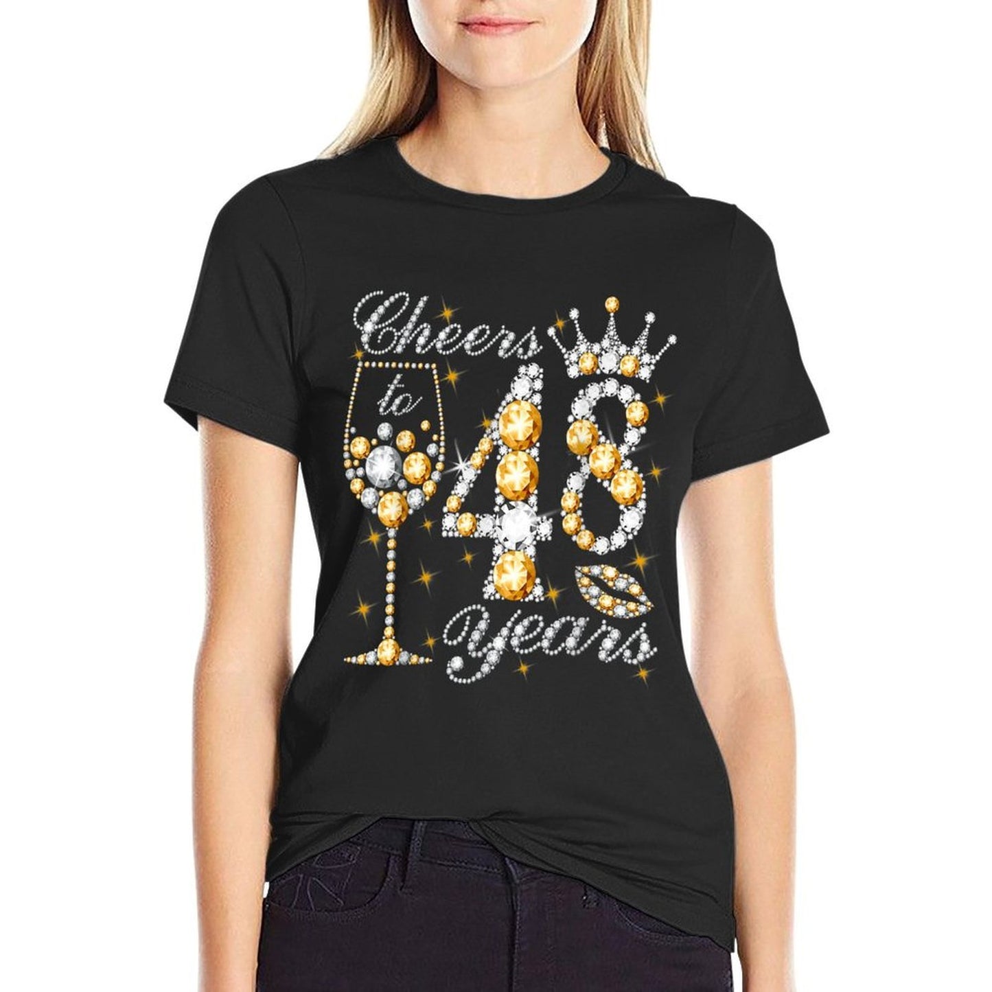 Cheers To 48 Years Old Happy 48th Birthday Queen Drink Wine  High-quality Stitching T-Shirt