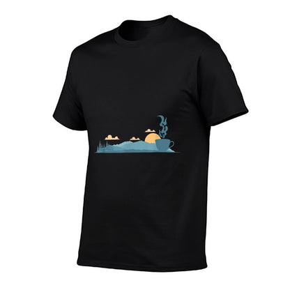 Twilight Scene with Silhouette of A Teacup  High-quality Stitching T-Shirt