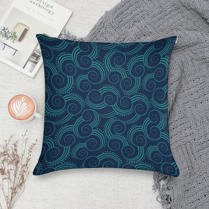 Navy And Teal Ocean Swirls Soft Reinforced Edging Throw Pillow