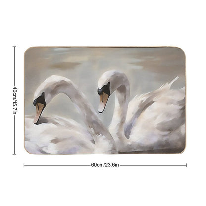 Coquette Aesthetic Vintage Painting of Two Swans  Stain-Proof Bath Mat