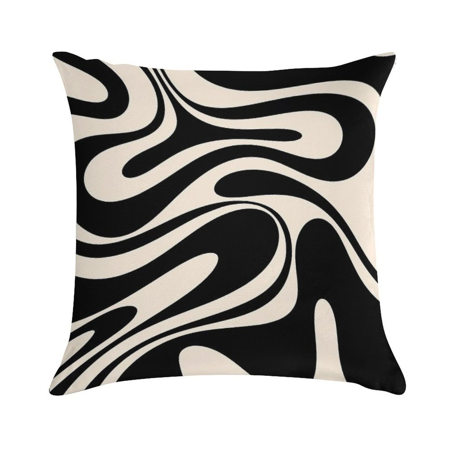 Retro Fantasy Swirl Abstract in Black And Almond Cream Soft Durable Construction Throw Pillow