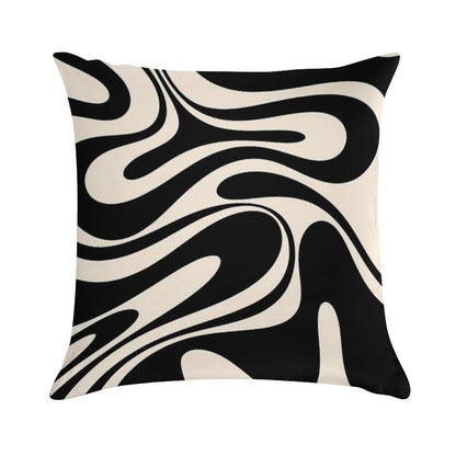 Retro Fantasy Swirl Abstract in Black And Almond Cream Soft Durable Construction Throw Pillow