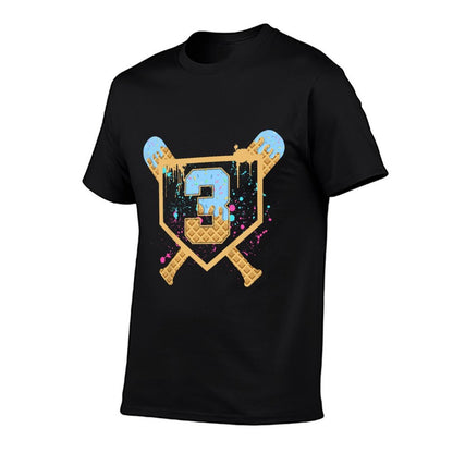 Kids Baseball 3 Year Old Ice Cream Drip 3rd Birthday Boy Number 3  Polyester Blend T-Shirt