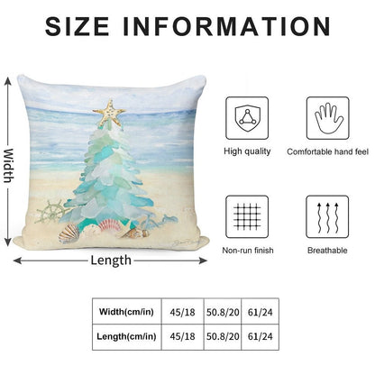 Coastal Seaglass Christmas Tree B Soft Bedroom Essential Throw Pillow