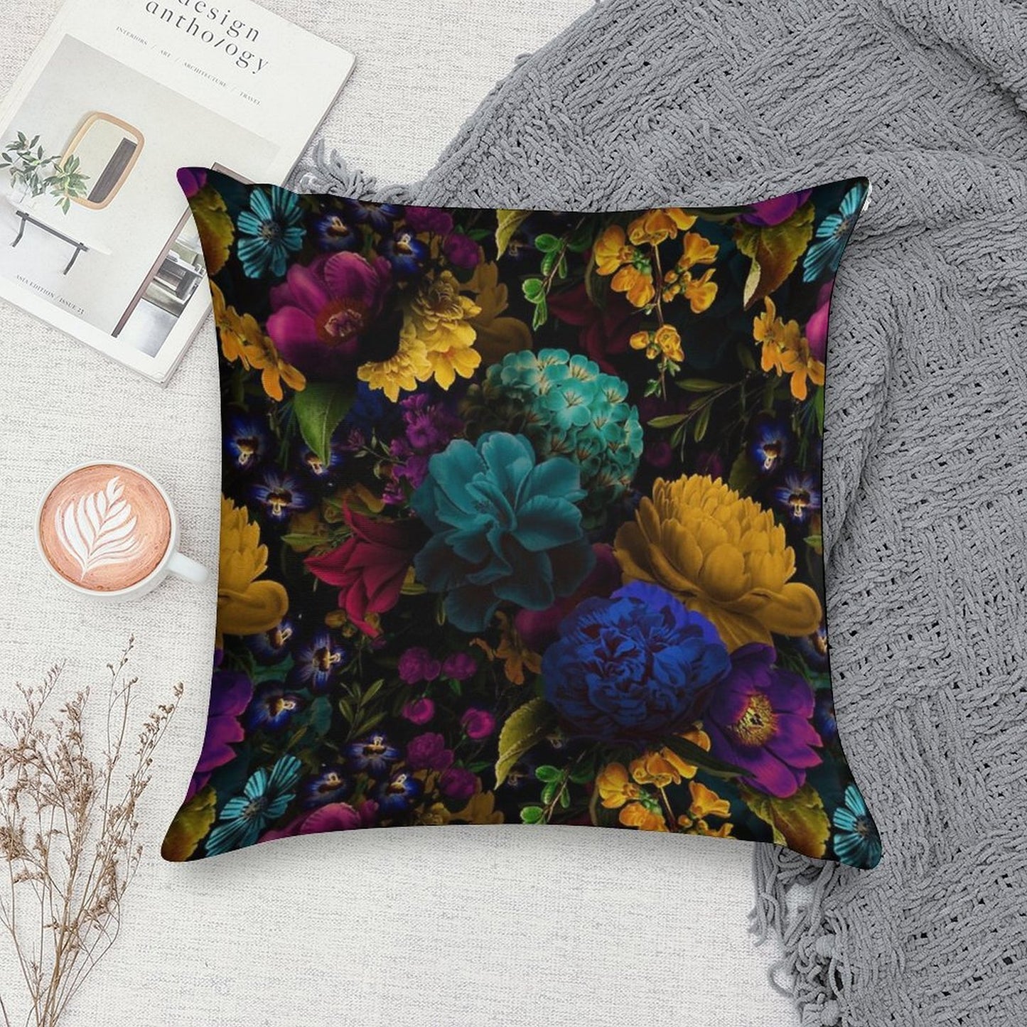 Mystical Night II Botanical Night Garden Nightgarden Soft Shrink-Resistant Throw Pillow