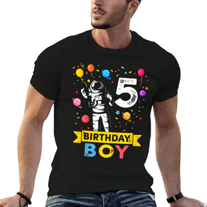 Kids 5 Year Old Boy Astronaut 5th Birthday Boy  Oversized Silhouette T-Shirt