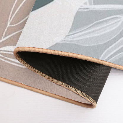 Abstract - Aqua And Beige Shapes, Lines And Leaves  Anti-Trip Bath Mat