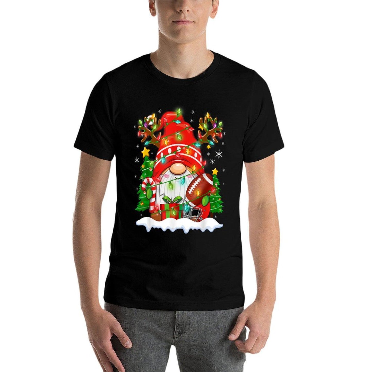 Funny Reindeer Gnome  Football Ball Christmas Lights Xmas  Trendy Pattern T-Shirt