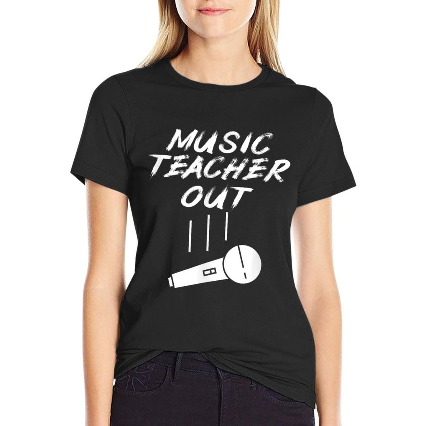 Retired Music Teacher Out Retirement Mic Drop End Of Year  Graphic-printed T-Shirt
