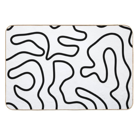 Squiggle Maze Minimalist Abstract Pattern in Black And White  Rapid-Drying Bath Mat