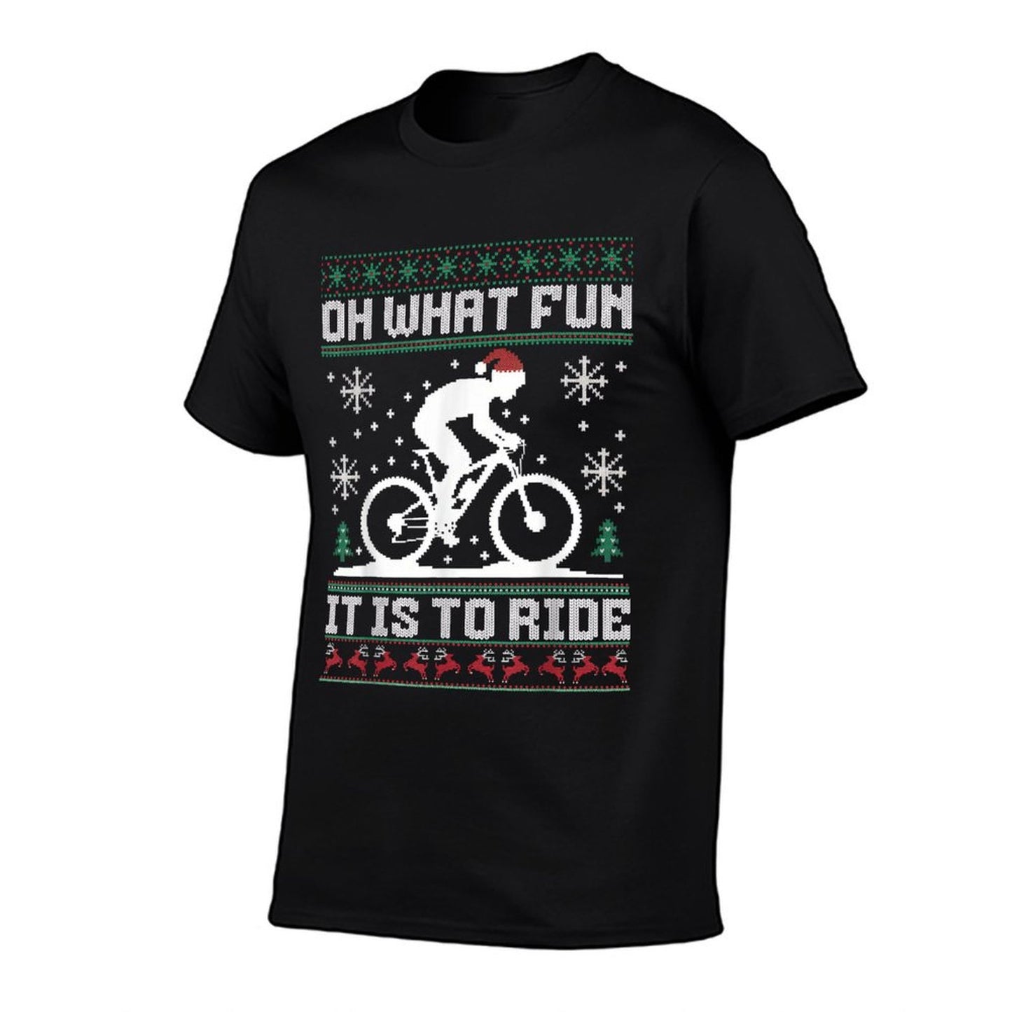 Oh What Fun It Is To Ride Mountain Bike Biker Christmas  Ribbed Collar T-Shirt