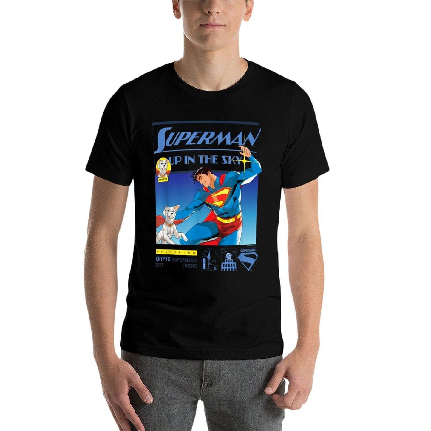 Superman (2025) Up In The Sky Featuring Krypto Poster  Durable T-Shirt