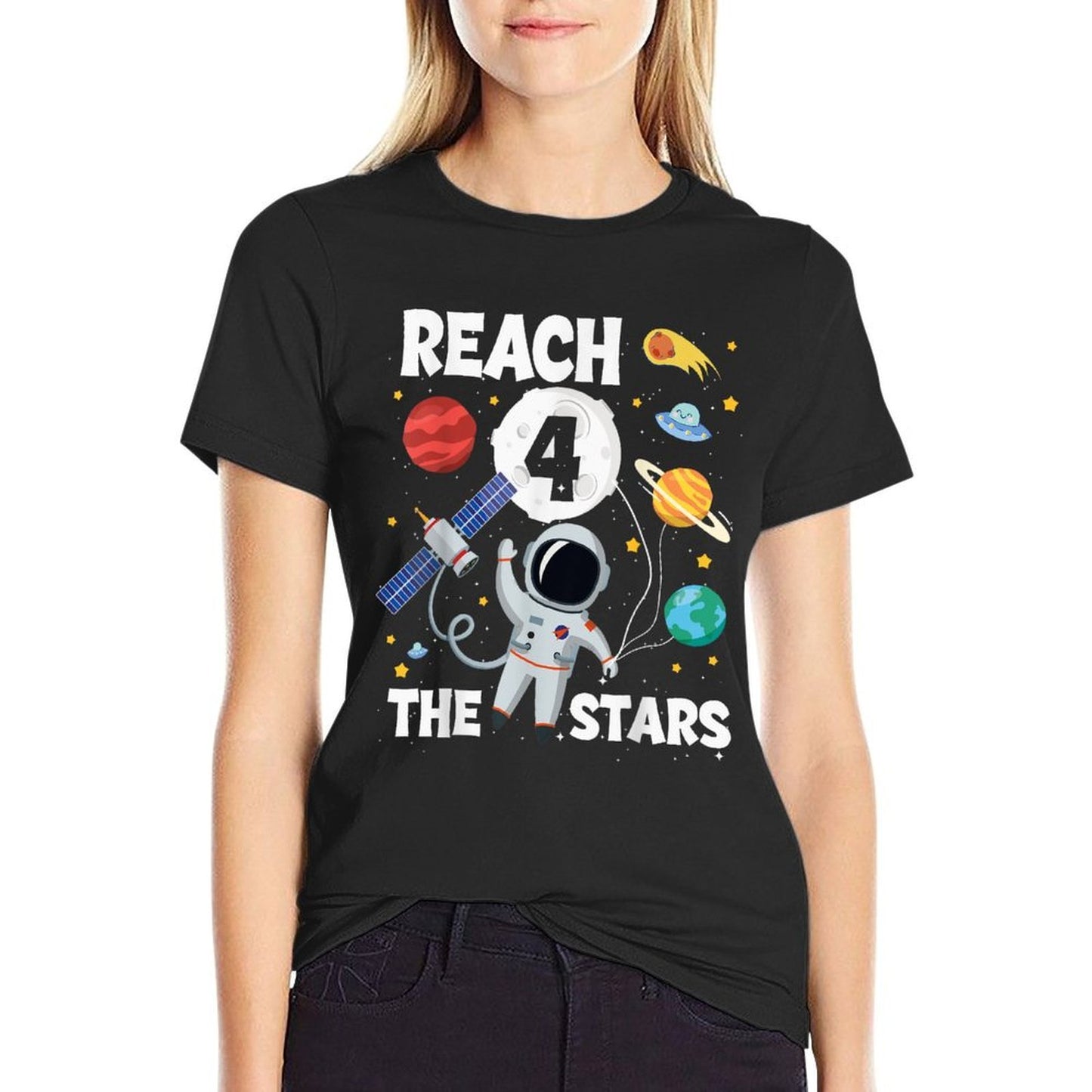 Reach Four The Stars 4 Years Old Birthday Boy Astronaut 4th  Eco-friendly Material T-Shirt