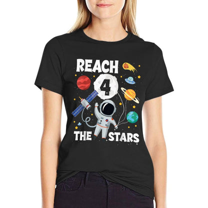 Reach Four The Stars 4 Years Old Birthday Boy Astronaut 4th  Eco-friendly Material T-Shirt