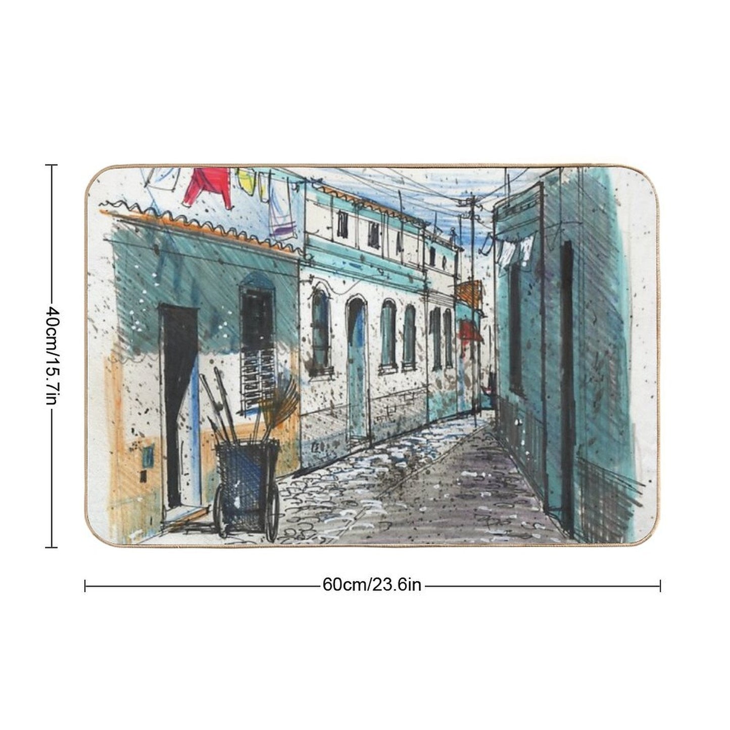 Framed Print Artwork Showing Village Sidestreet, Ferragudo, Portugal  Eco-Friendly Bath Mat