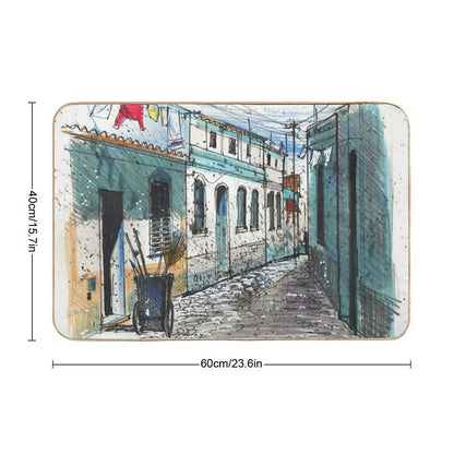 Framed Print Artwork Showing Village Sidestreet, Ferragudo, Portugal  Eco-Friendly Bath Mat