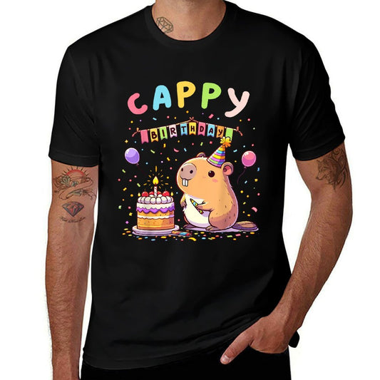 Cappy Birthday Capybara Lovers Girl Boy Happy Birthday Party  Oversized Silhouette T-Shirt