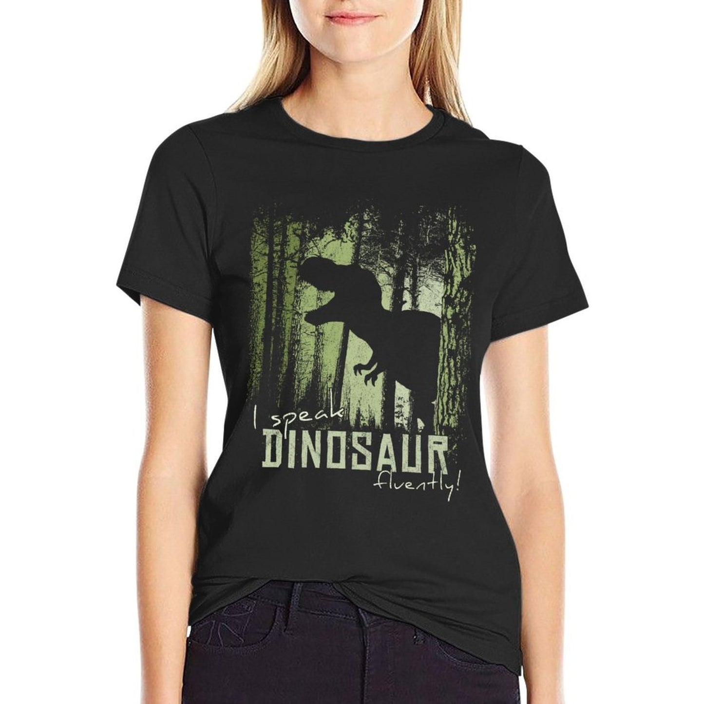 I Speak Dinosaur Fluently! T-Rex Shadow in Twilight Forest  Slim-fit Cut T-Shirt