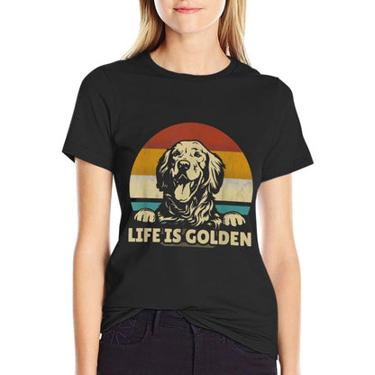 Golden Retriever Dog Life Is Golden Retro Vintage  Graphic-printed T-Shirt