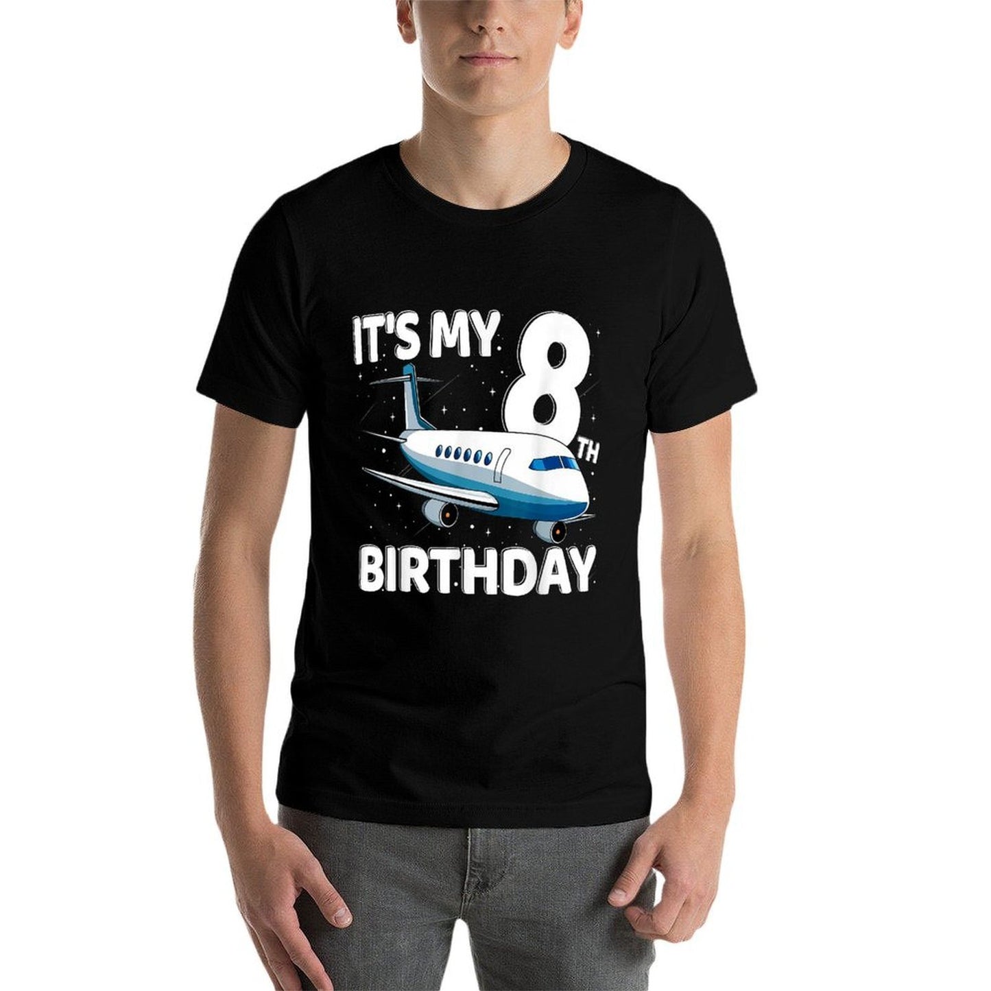 It's My 8th Birthday Airplane 8 Year Old Birthday Boy Girl  High-quality Stitching T-Shirt