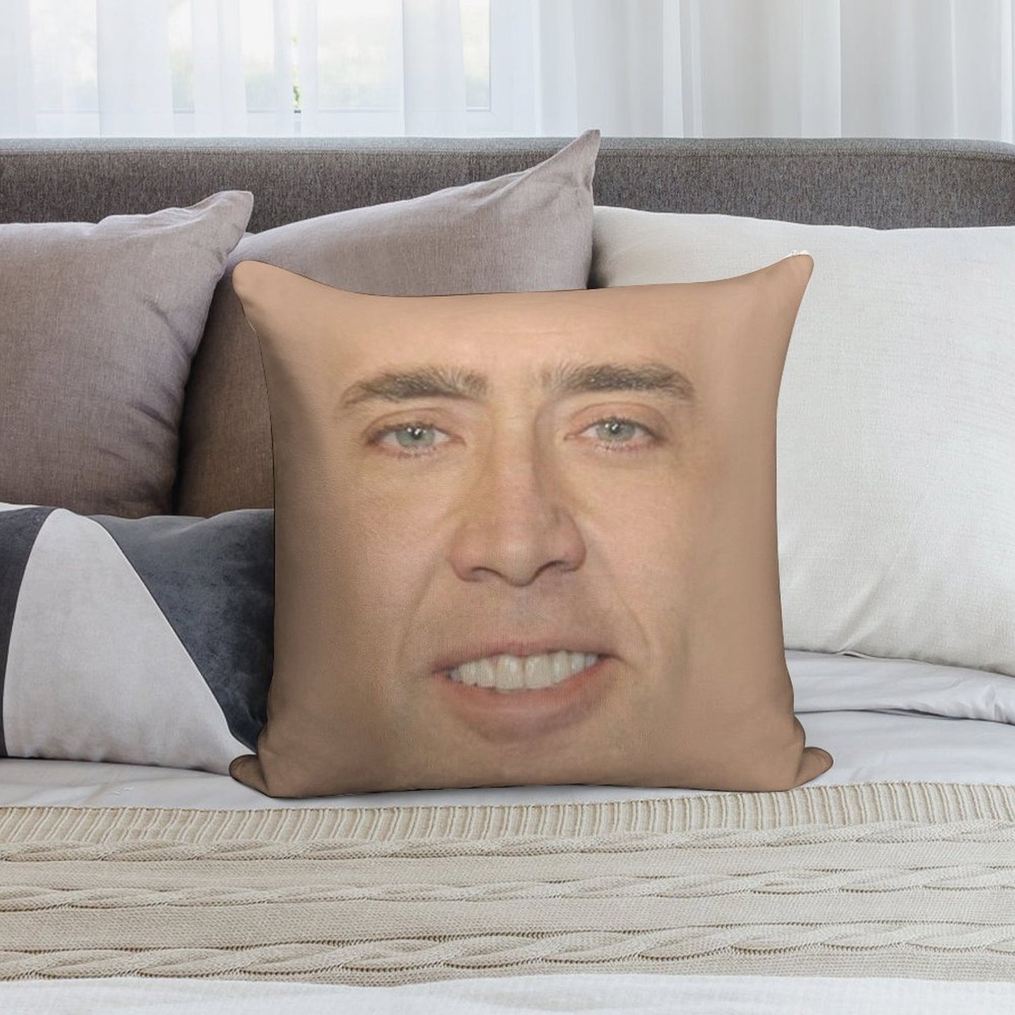 Nicholas Cage Face Pattern Soft Short Plush Fabric Throw Pillow