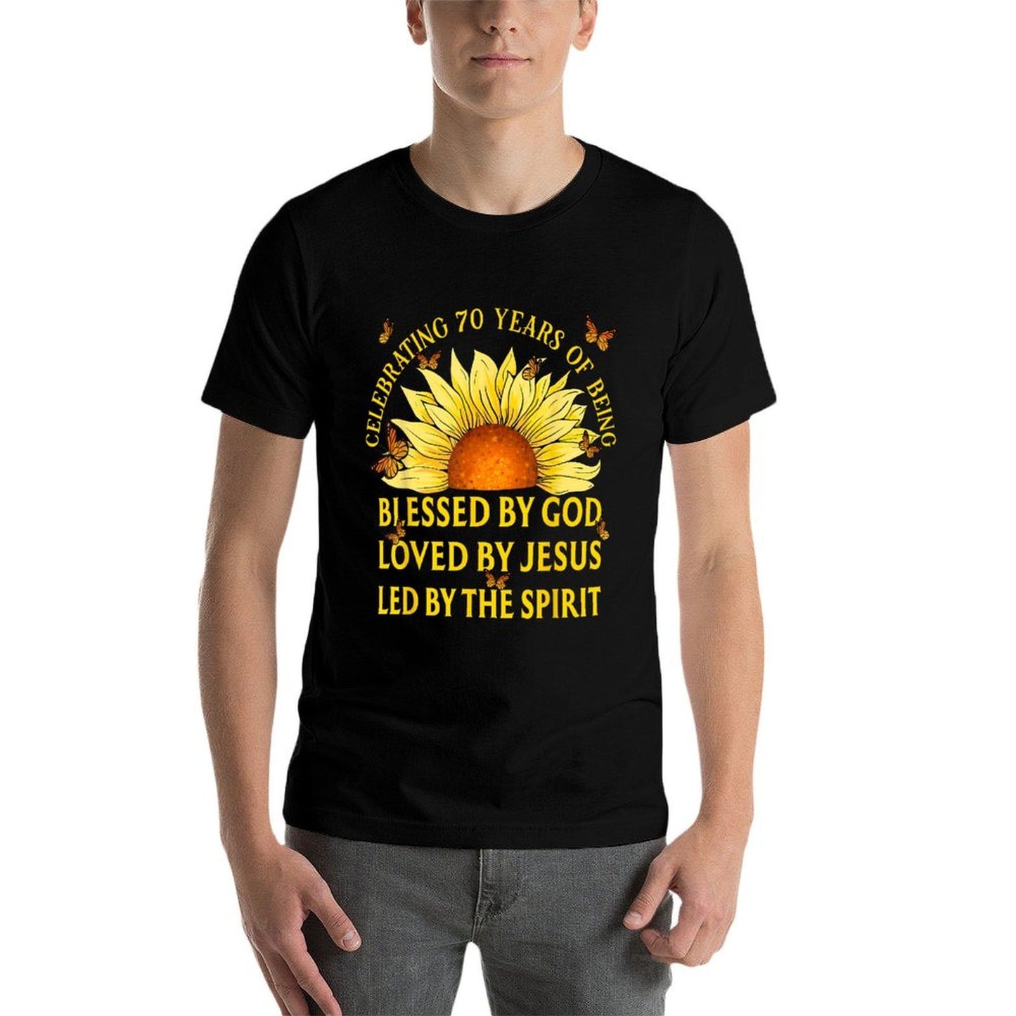 Blessed By God For 70 Years Yellow Sunflower Birthday  Durable T-Shirt