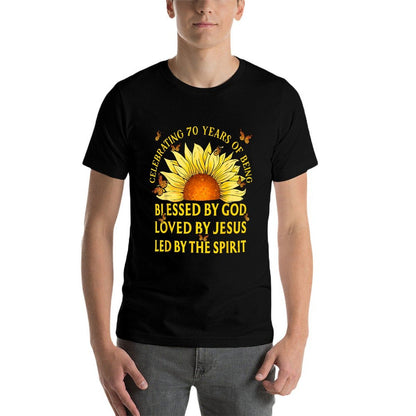 Blessed By God For 70 Years Yellow Sunflower Birthday  Durable T-Shirt