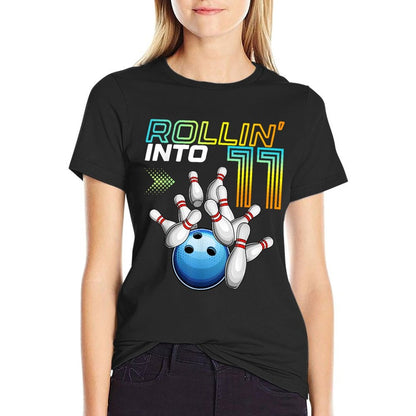 Rollin Into 11 Retro Bowling Birthday Party 11th Birthday  Stretchy T-Shirt