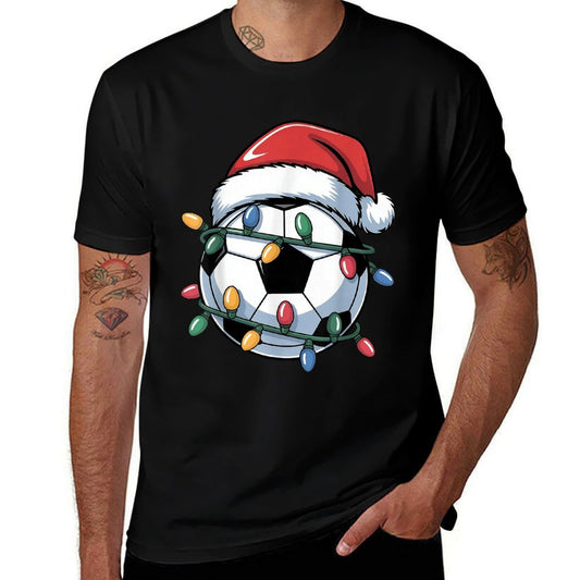 Soccer Christmas Santa Hat Soccer Ball Sport Men Women Kids  Tagless Design T-Shirt