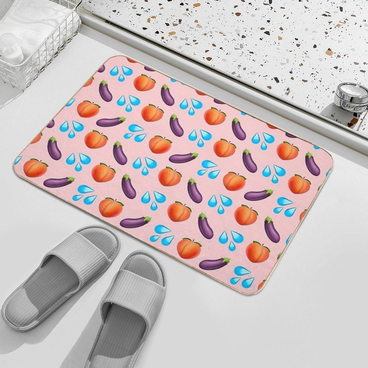 Peach And Eggplant Emoji  Eco-Friendly Bath Mat