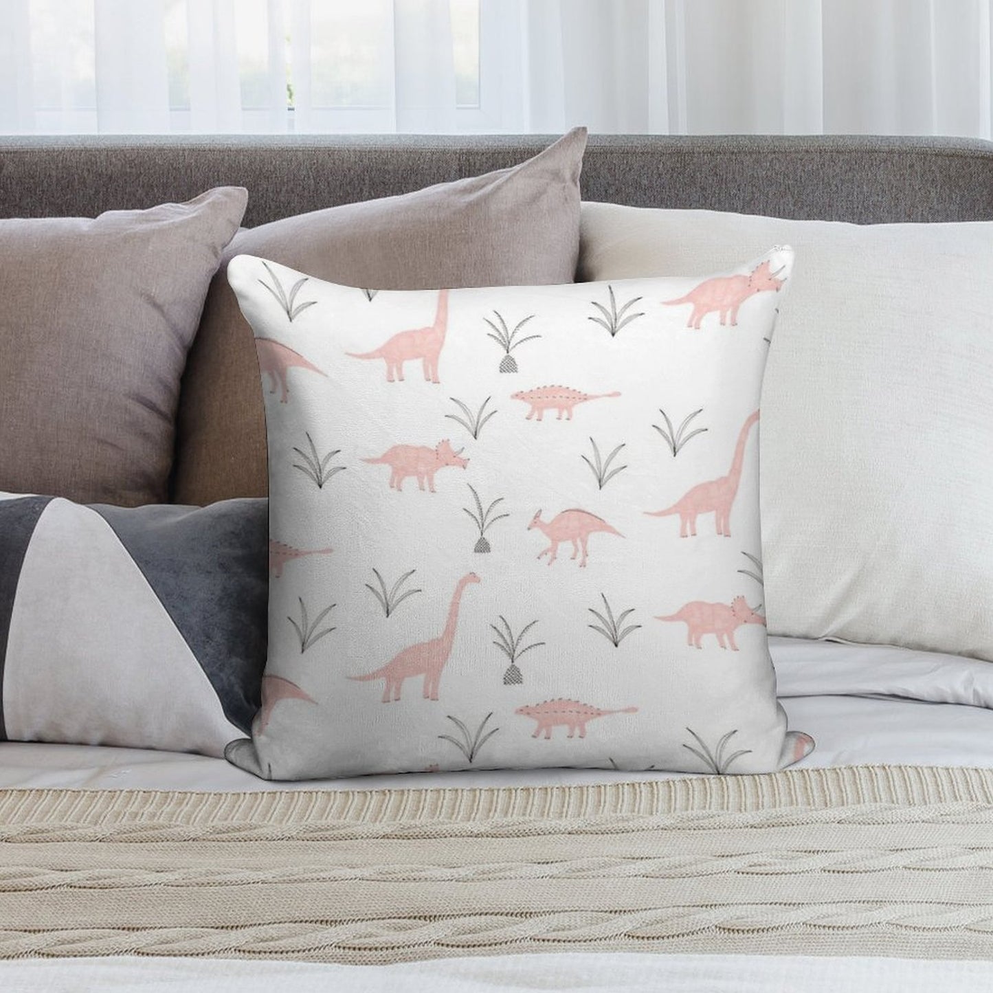 Pink Dinosaurs Soft Shrink-Resistant Throw Pillow