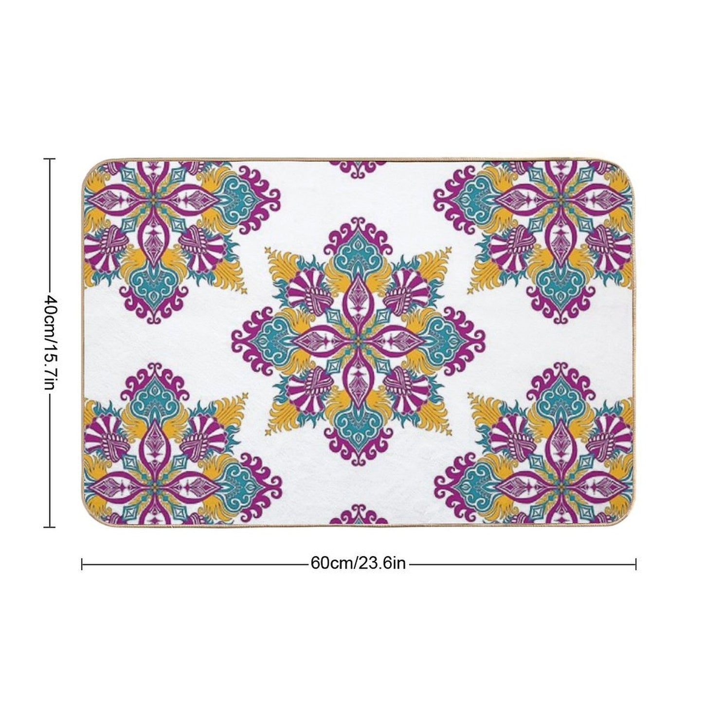 Colorful Fuchsia, Yellow And Blue Mandala.  Stain-Proof Bath Mat