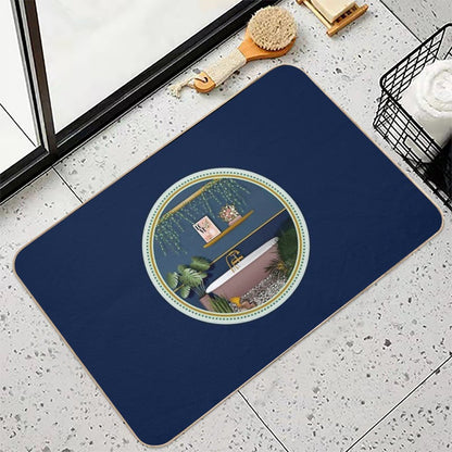 Navy Blue Romantic Victorian Bathroom  Green Botanical Plants Durable Bath Mat