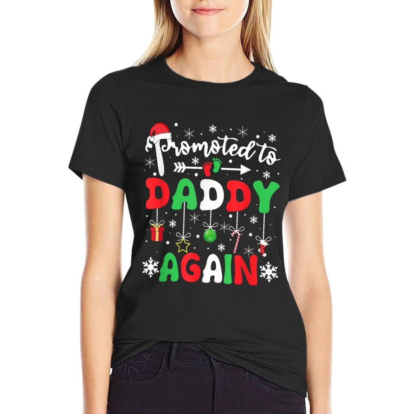 Promoted to Daddy Again Christmas Pregnancy Announcement Dad  Fade-proof Color T-Shirt