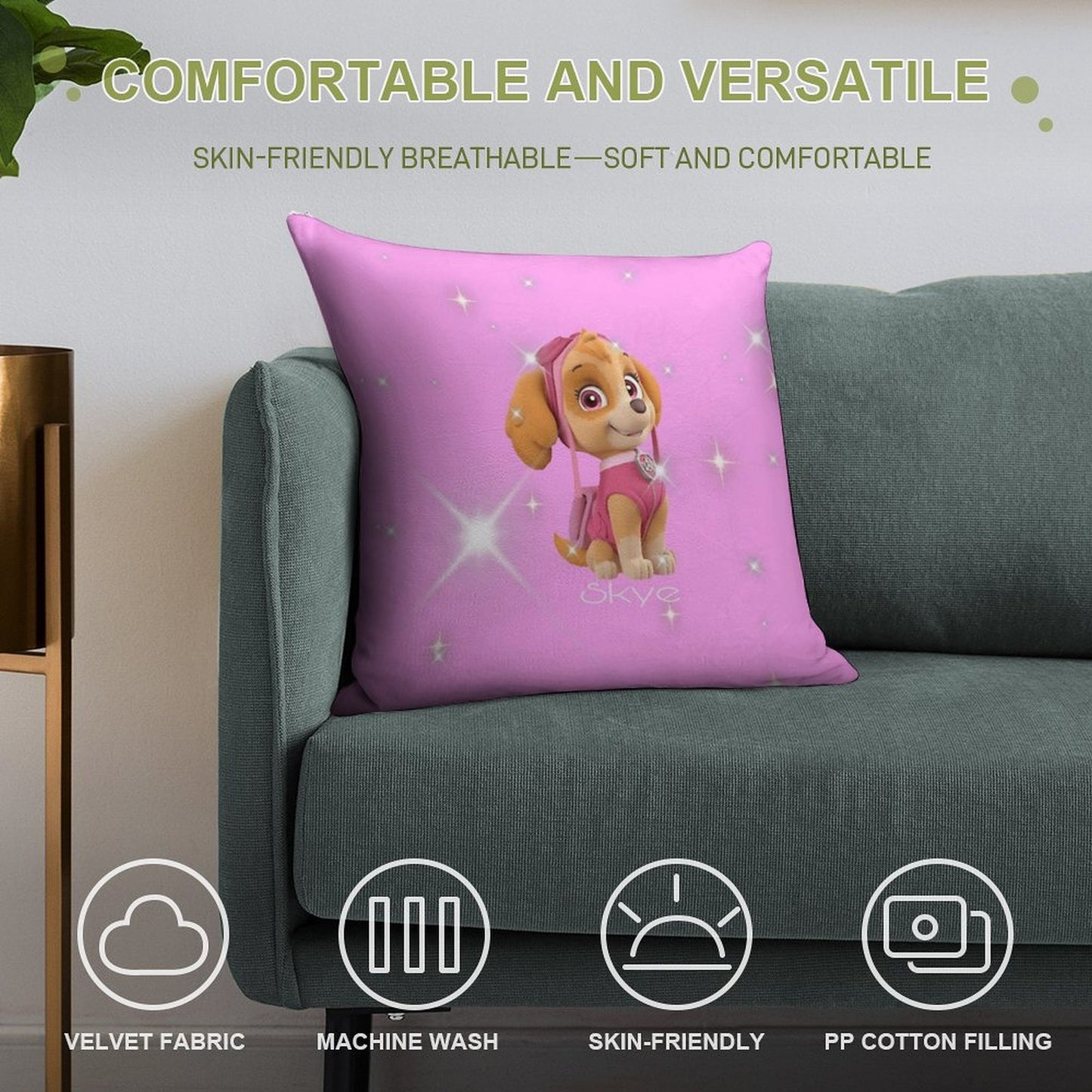 Paw Patrol Skye Pink Design Soft High-Density Material Throw Pillow