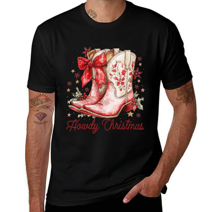 Western Howdy Christmas Cowgirl Boot Coquette Bow Christmas  Durable T-Shirt
