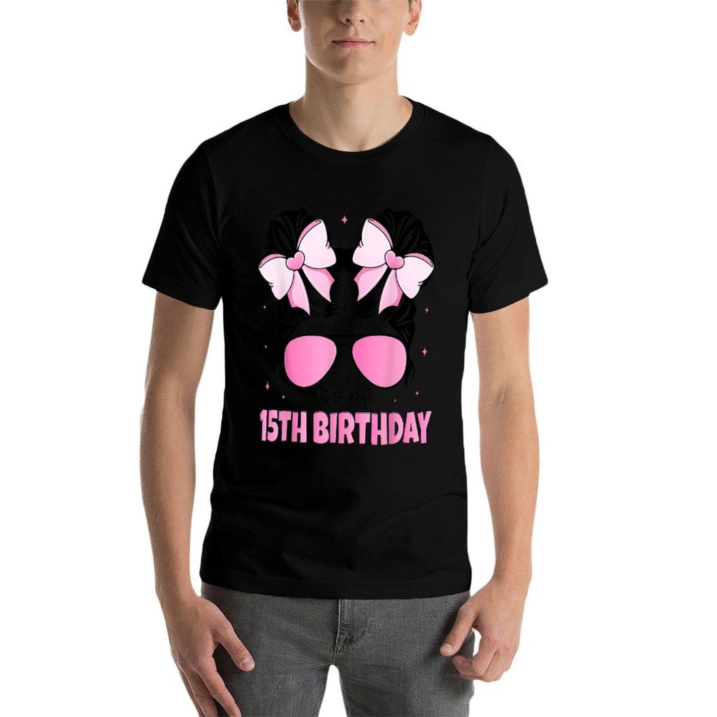 It's My 15th Birthday 15 Years Old Girls Bday Messy Bun Bow  Versatile T-Shirt