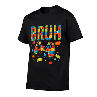 Building Blocks Bruh Gamer Brick Builder Boy  Fade-proof Color T-Shirt