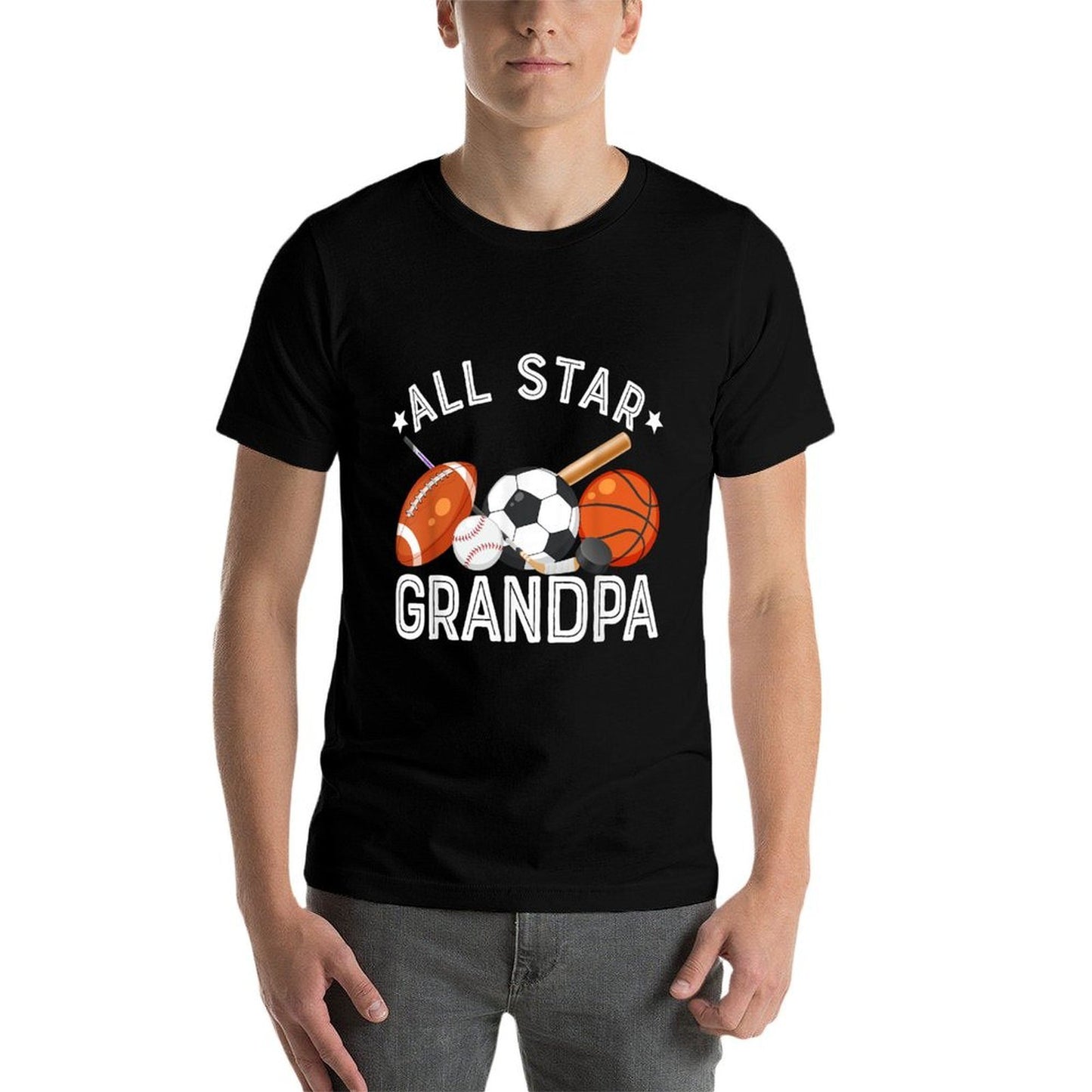 All Star Grandpa Of The Birthday Boy Basketball Soccer Sport  Fade-proof Color T-Shirt