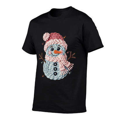 Christmas Crochet Faux Yarn Crochet Snowman Funny Gift  Tagless Design T-Shirt