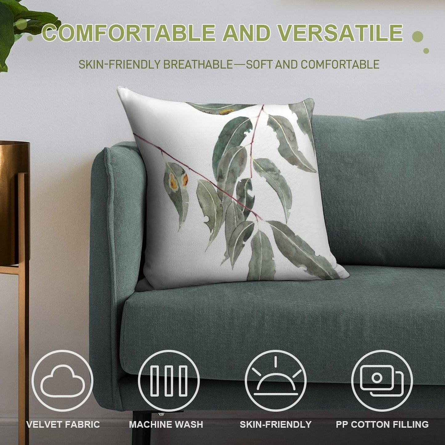 Gum Leaves Watercolour Australian Native Soft Anti-Pilling Throw Pillow