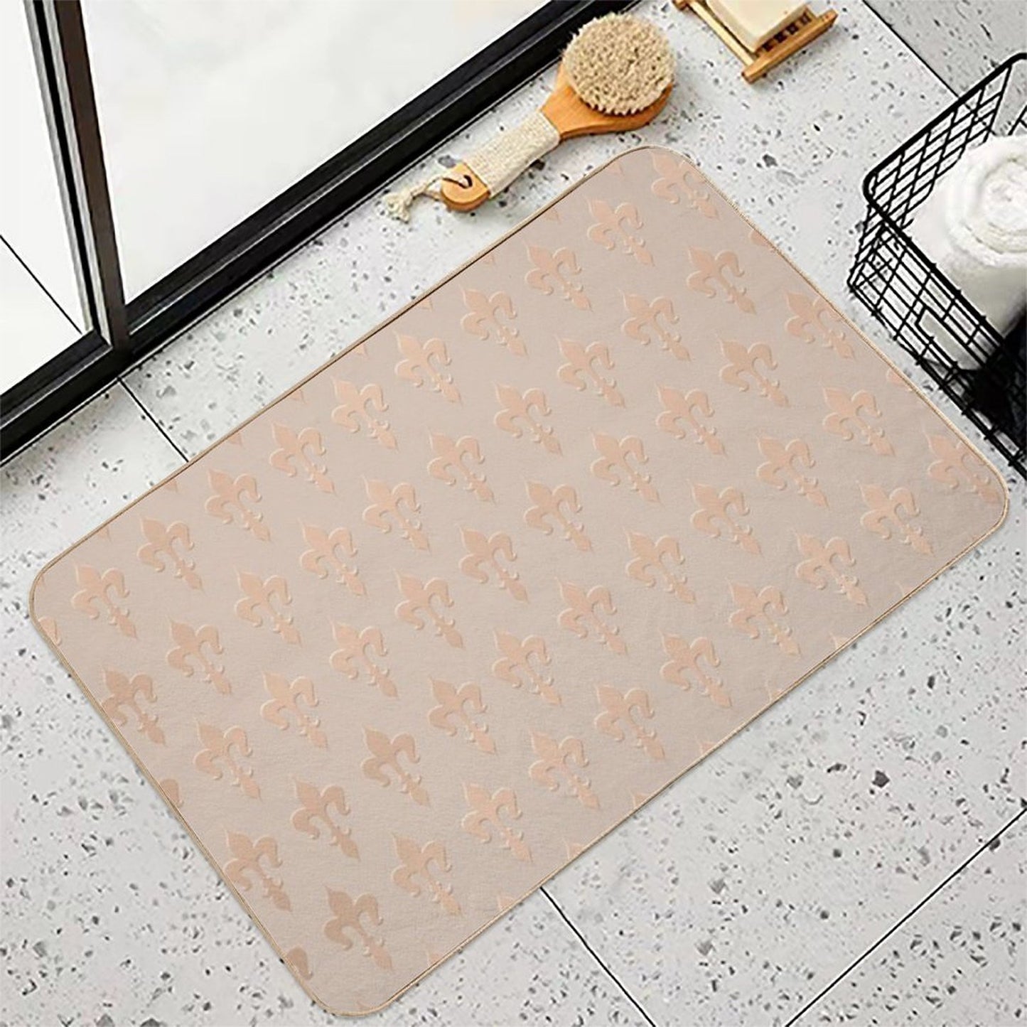 Rose Gold French Royal Lily Pattern  Non-Slip Bath Mat